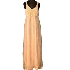 Y2K BCBG Babydoll Balletcore Coquette Lace Metallic Chiffon Maxi Dress 10 NWT